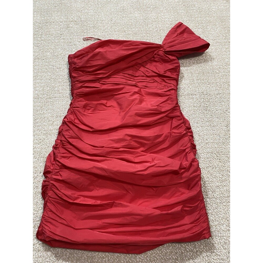 Zara Bright Red One-Shoulder Ruched Mini Dress Size S - Picture 2 of 16